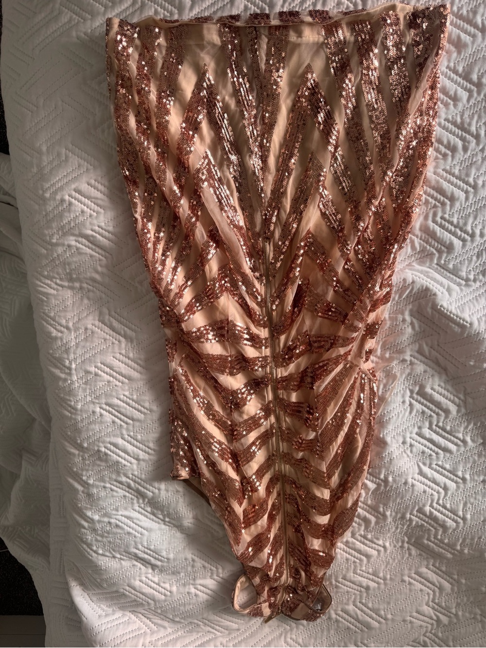 Fashion Nova Rose Gold Sequin Asymmetrical Skirt